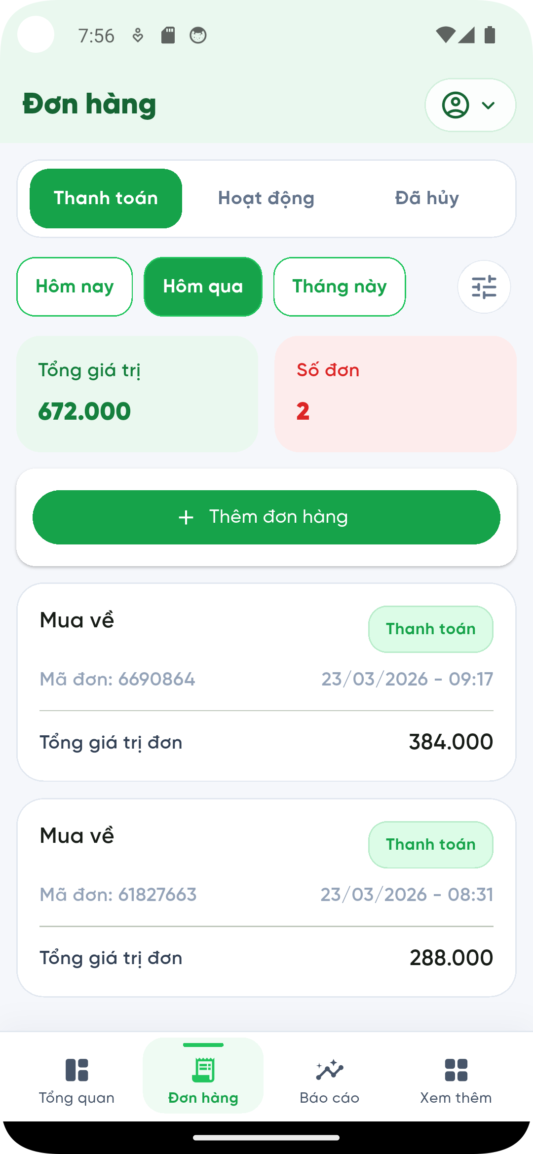 G-Bill mobile đơn hàng